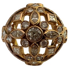 Bague cocktail à dôme en or rose 18 carats et diamant d'héritage 