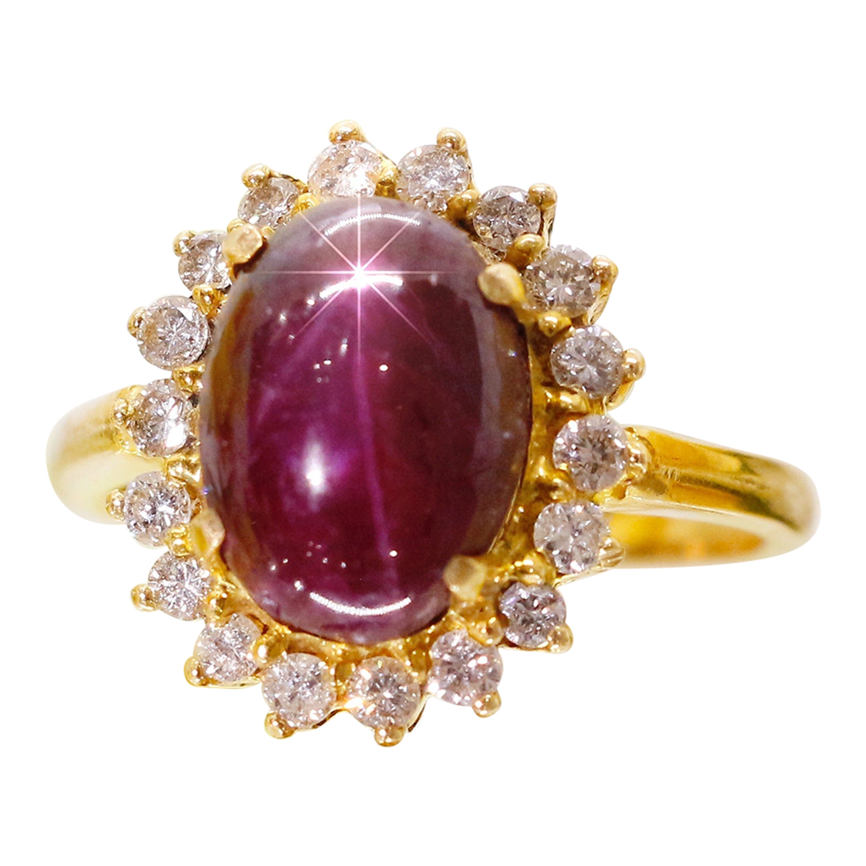 Genuine 5 Carat Ruby Cabochon Solitaire Ring For Sale