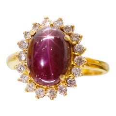 Genuine 5 Carat Ruby Cabochon Solitaire Ring
