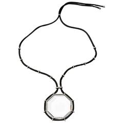 1920s Rock Crystal Diamonds Silver Pendant Necklace 8