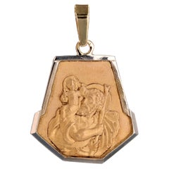 Vintage French 20th Century 3 Colors 18 Karat Gold Saint Christopher Medal Pendant