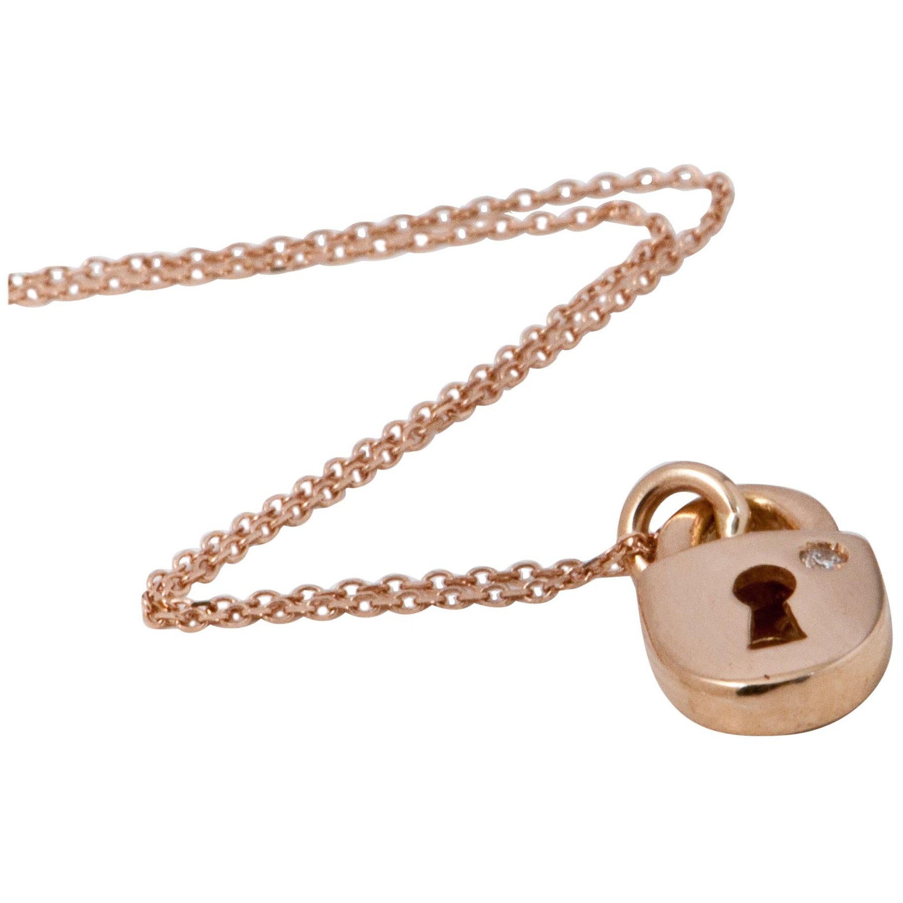 Necklace Pendant Padlock Shape Diamond Rose Gold 18 Karat