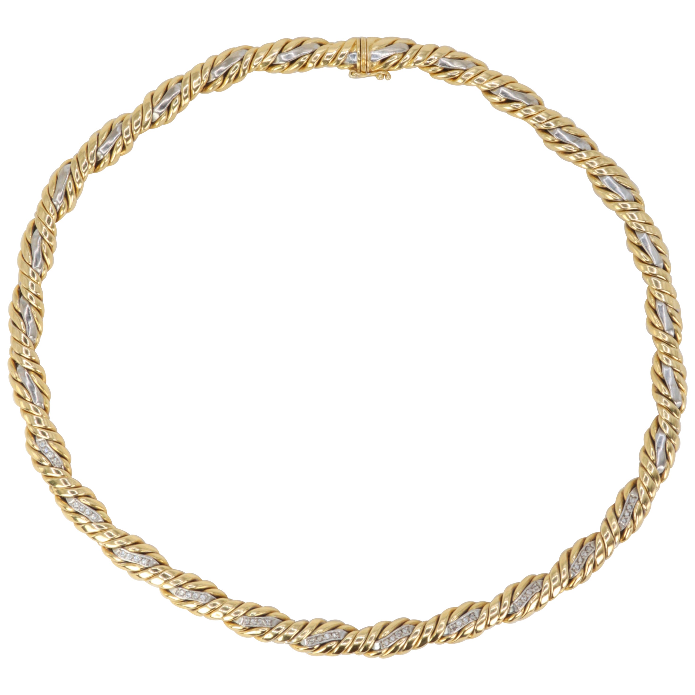 Vintage 2-Tone Gold Rope Necklace Set with Diamonds