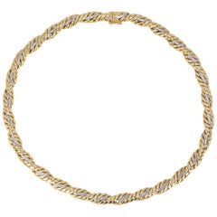 Vintage 2-Tone Gold Rope Necklace Set with Diamonds