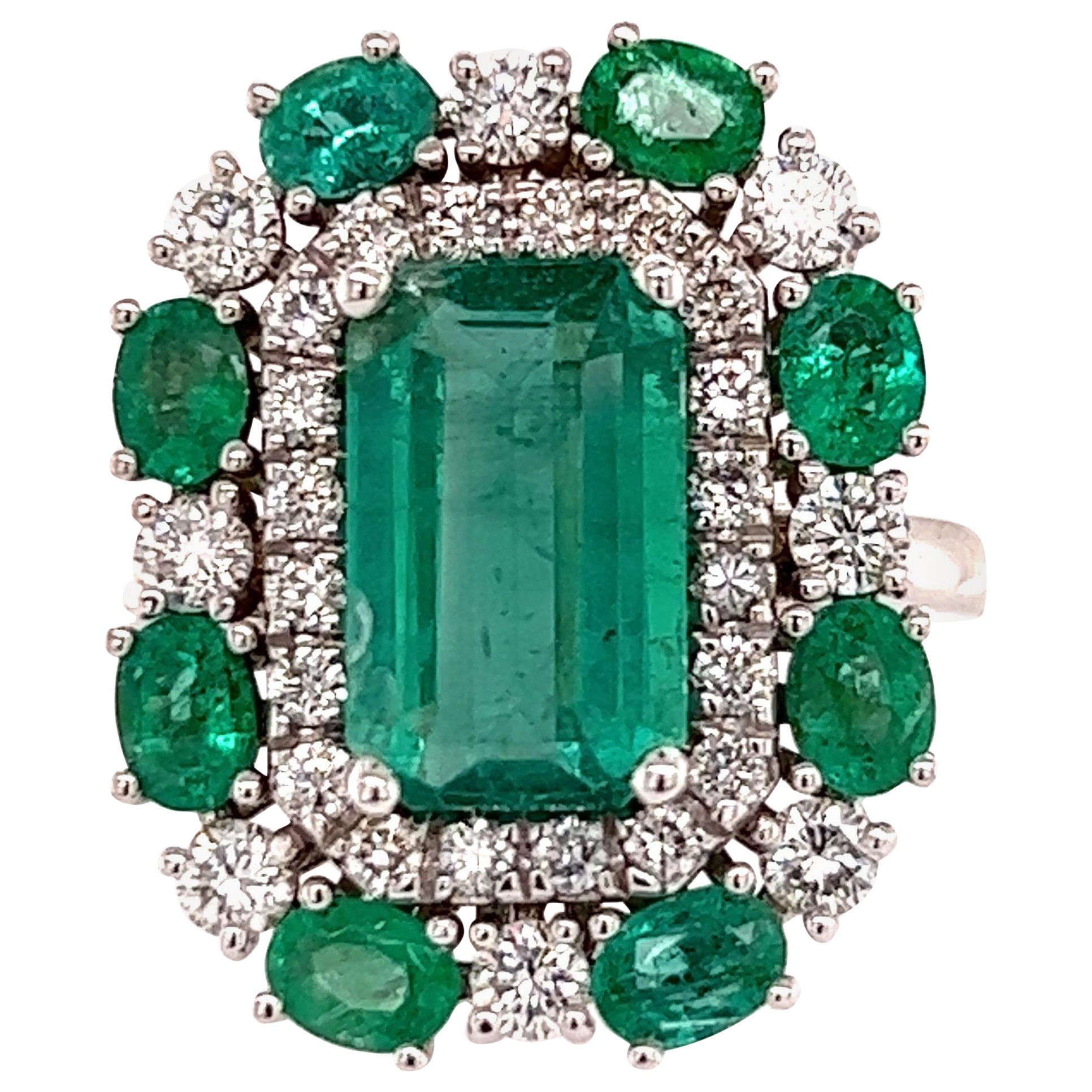 Natural Emerald Diamond Ring 6.5 14k Gold 4.52 TCW GIA Certified For Sale