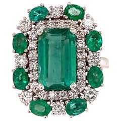 Natural Emerald Diamond Ring 6.5 14k Gold 4.52 TCW GIA Certified