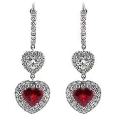 Important Burmese Ruby Diamond Gold Drop Earrings 12