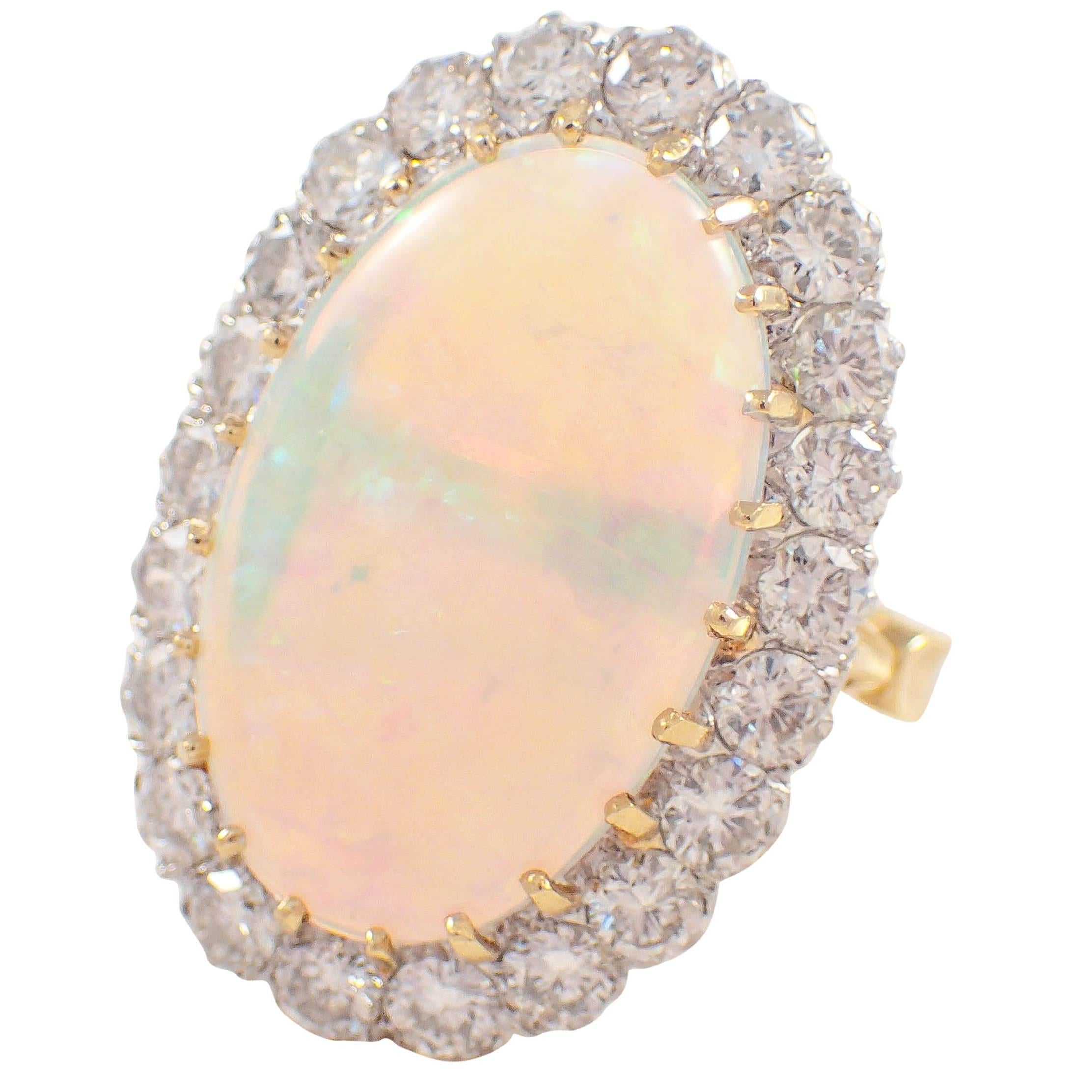 Opal Diamond Gold Cluster Ring For Sale