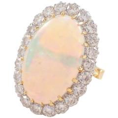 Retro Opal Diamond Gold Cluster Ring