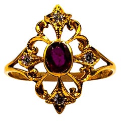 Art Deco Style Ruby White Brilliant Cut Diamond Yellow Gold Cocktail Ring