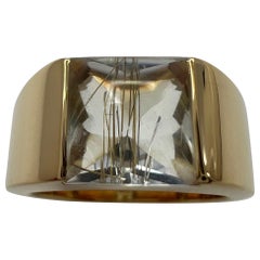 Seltener Cartier Vintage Rutile Quarz 18k Gelbgold Tank-Ring Solo Ring EU 51,5