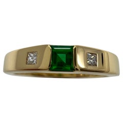 Vintage Tiffany & Co Fine Emerald & Diamond 18k Yellow Gold Three Stone Ring