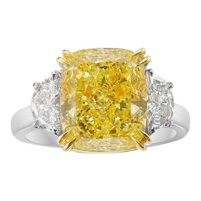 Gorgeous GIA Certified 6.66 Carats of Fancy Intense Yellow Diamond on Ring For Sale