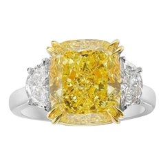  Bague fantaisie de 6,00 carats de diamants jaunes intenses certifiés GIA