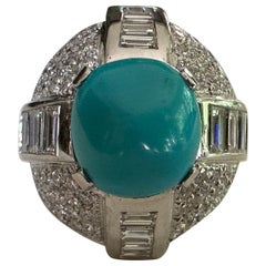 Anillo de cóctel de cúpula de turquesa y diamantes Estate