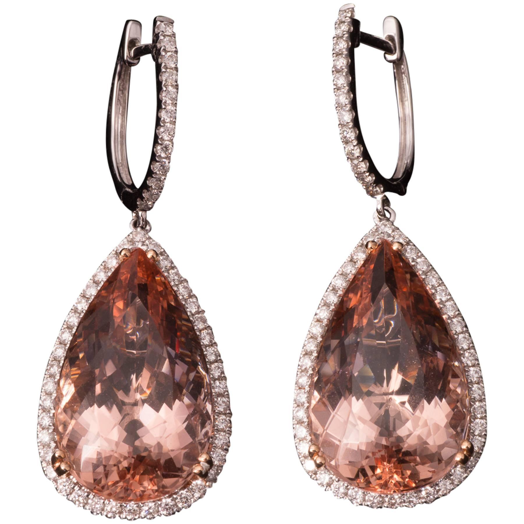 Magnificent Morganite Diamond Gold Earrings