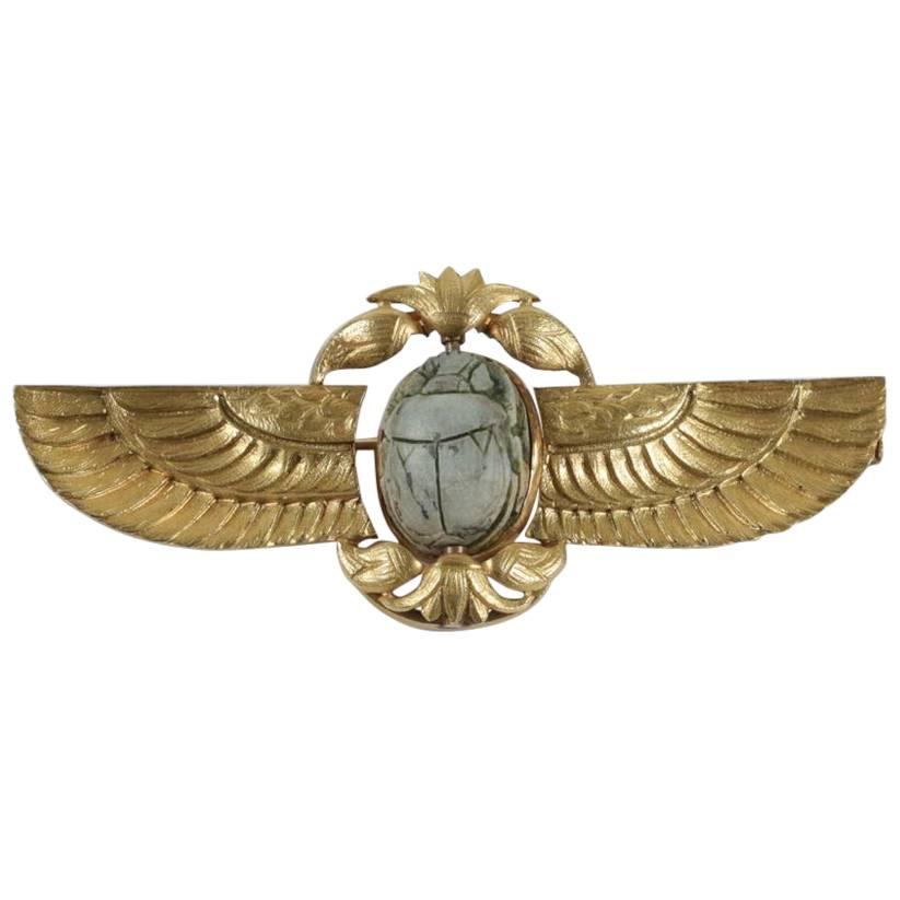 1920s Egyptian Revival Scarab Gold Brooch For Sale