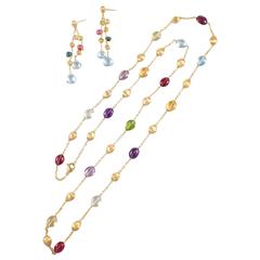 Semi-Precious Stone Gold Necklace and Earring Set