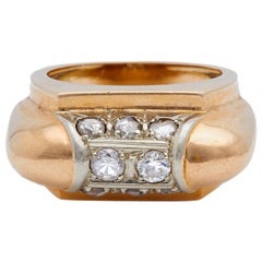 Retro French Diamond 18k Yellow Gold Tank Ring