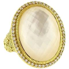 Judith Ripka Aurora Quartz Mother of Pearl Diamond Gold Large Ring