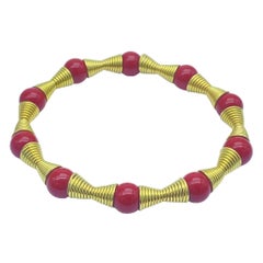 18K Egyptian 10 Red Coral Bead Custom Bracelet Yellow Gold