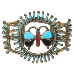 Native American Needlepoint Turquoise Inlay Butterfly Cuff Bracelets 