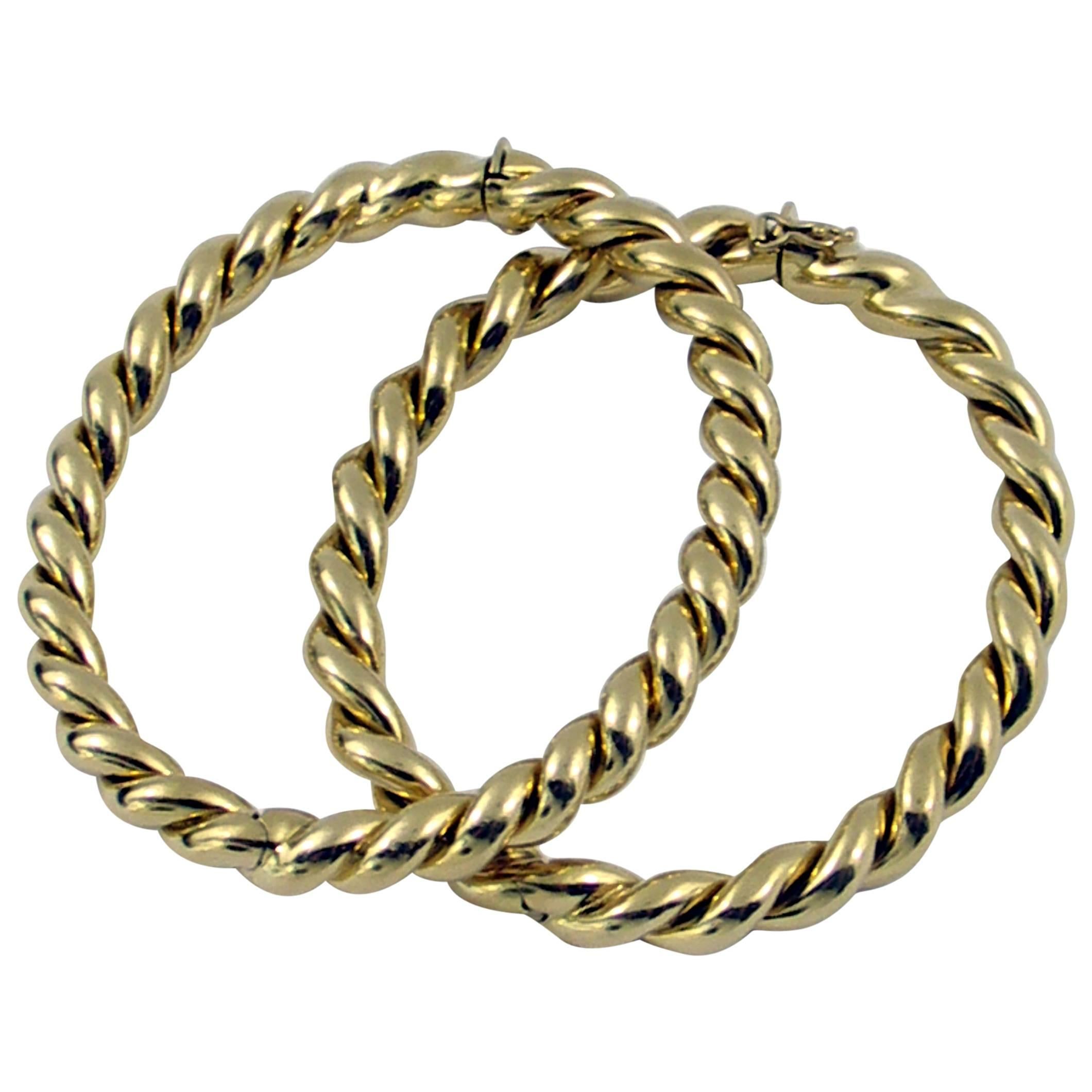 Set of Two Gold Twisted Rope Bangle Bracelets