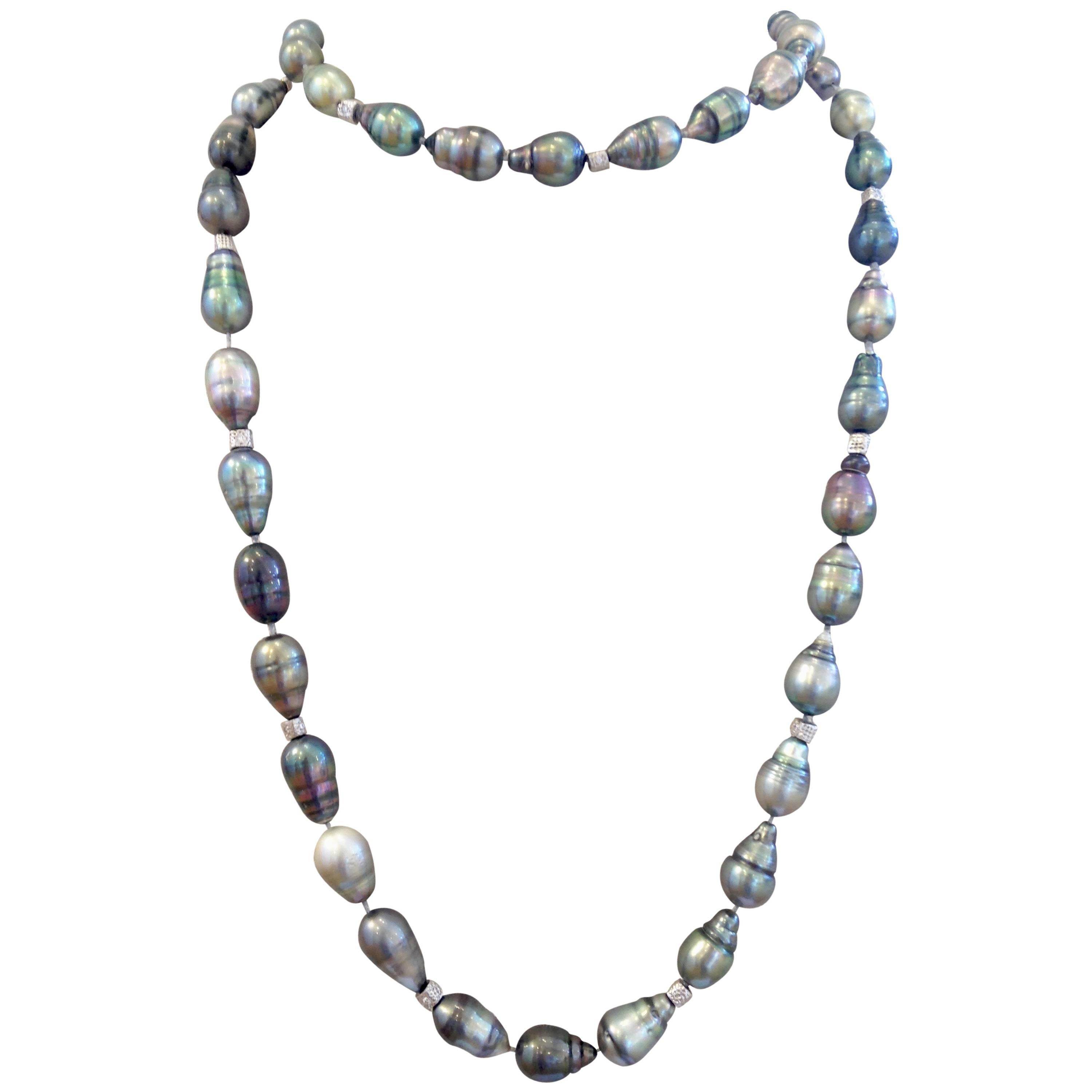Roaring Twenties Black Tahitian Pearl Necklace For Sale