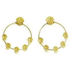 18k Gold and Diamond 'Comedy Mask' Motif Used Earrings, circa 1990