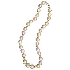 Natural Golden South Sea Baroque and Freshwater Pink Mabé Pearl Necklace