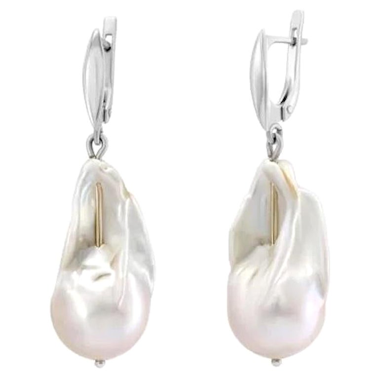 Boucles d'oreilles à levier en or 14k blanc jaune et perles Timeless pour elle