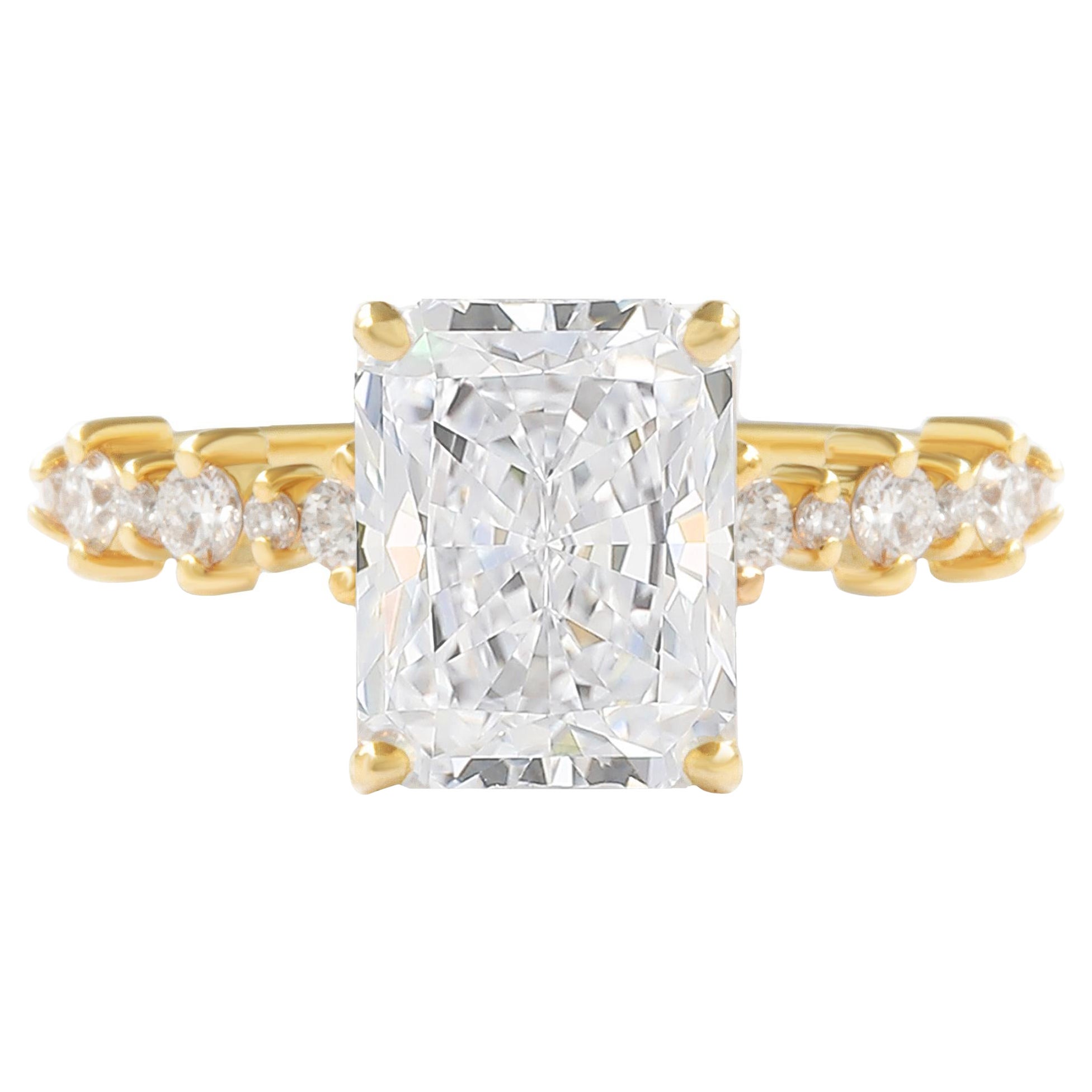 Radiant Moissanite Engagement ring with Diamond Dots Band, 14K Yellow Gold