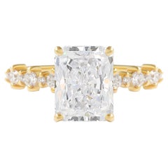 Radiant Moissanite Engagement ring with Diamond Dots Band, 14K Yellow Gold
