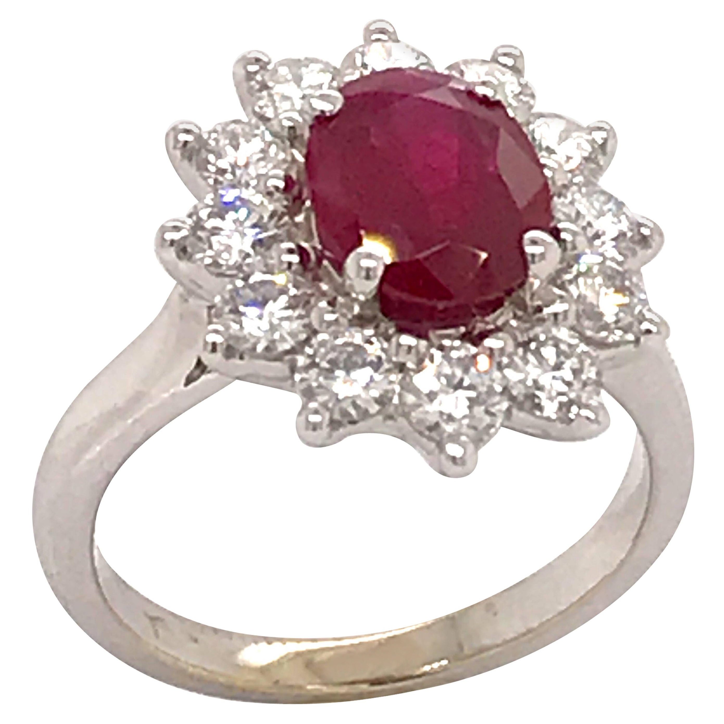 Engagement Ring Ruby Diamonds White Gold 18 Karat  For Sale