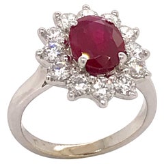 Engagement Ring Ruby Diamonds White Gold 18 Karat 