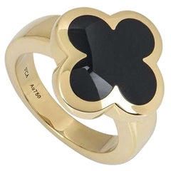 Antique Van Cleef & Arpels Pure Alhambra Onyx Flower 18k Yellow Gold Ring