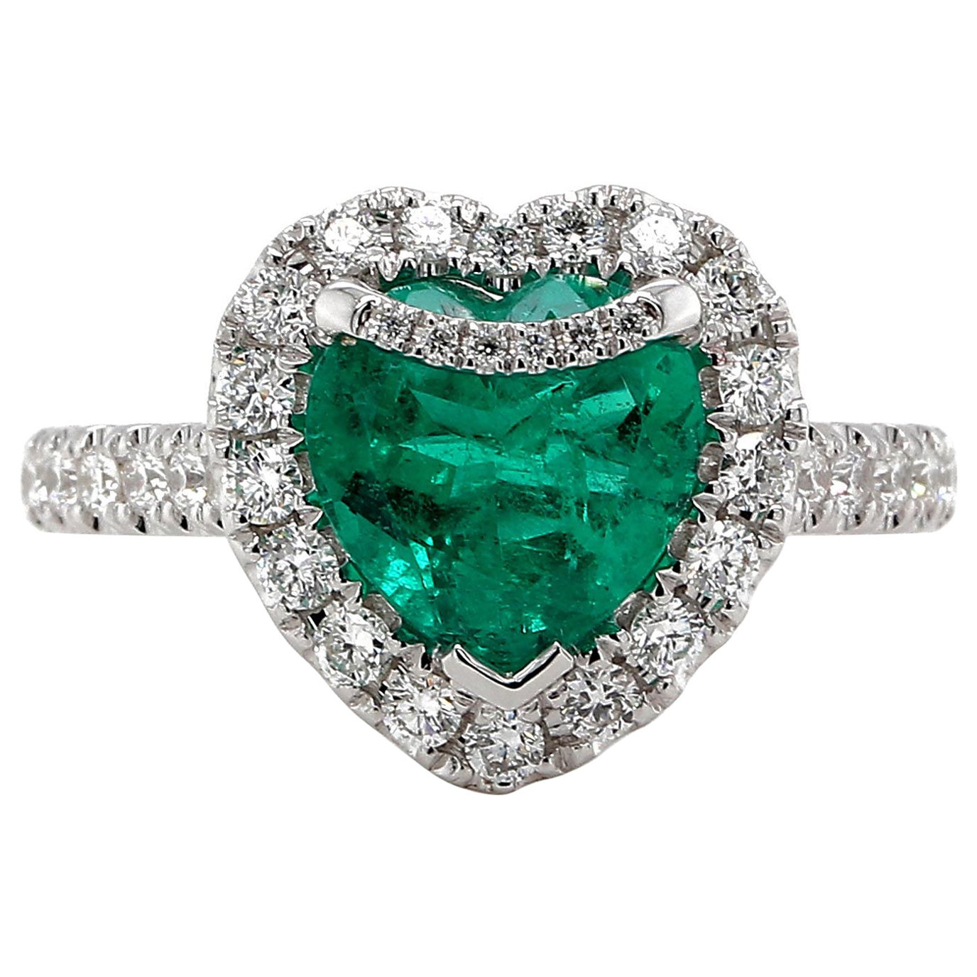 Emerald and Diamond Ring in 18k White Gold For Sale