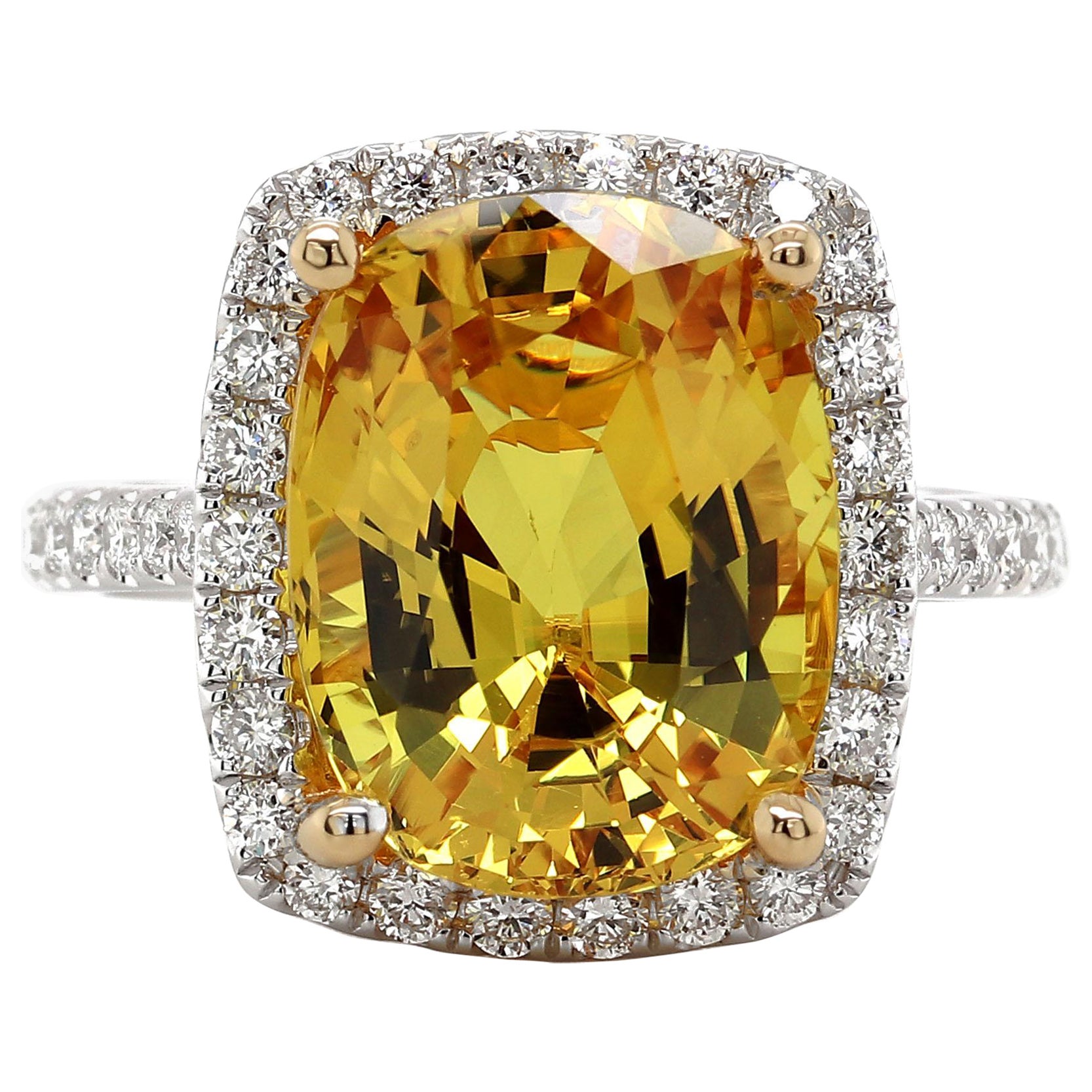 GIA 6.66 Carat Yellow Sapphire Ring in 18k White Gold