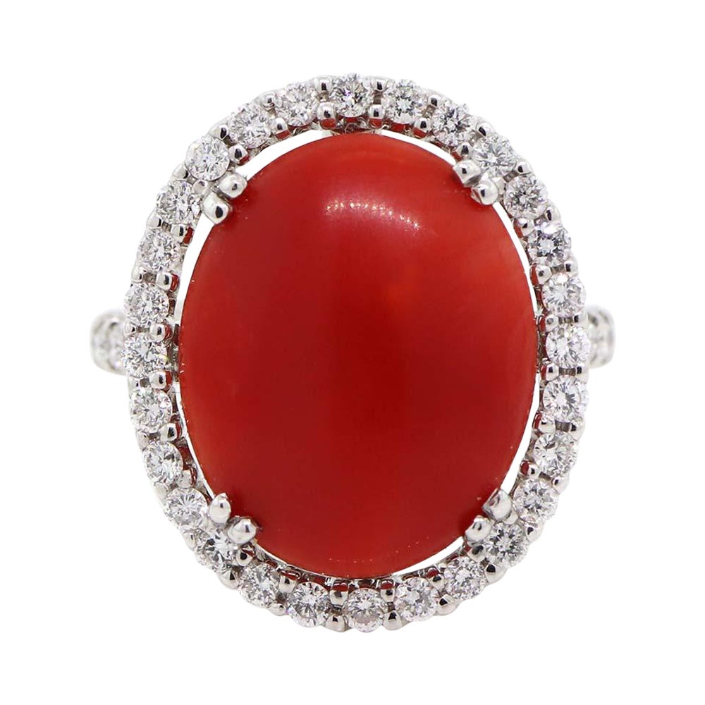 Coral Ring in 18k White Gold For Sale