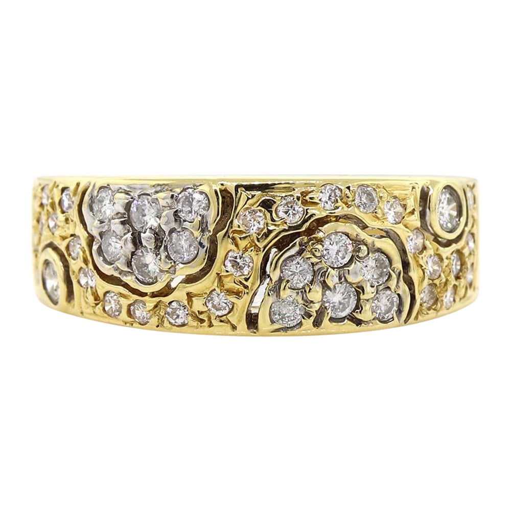 Diamond 18k Yellow Gold Band Ring For Sale at 1stDibs