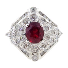 GIA Certified 1.54 Carat Ruby and Diamond Ring in 18k White Gold