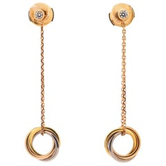 Cartier Trinity Diamond Drop Earrings 18k Tricolor Gold