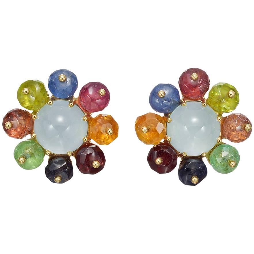 Seaman Schepps Multicolored Gemstone Gold Cluster Earclips