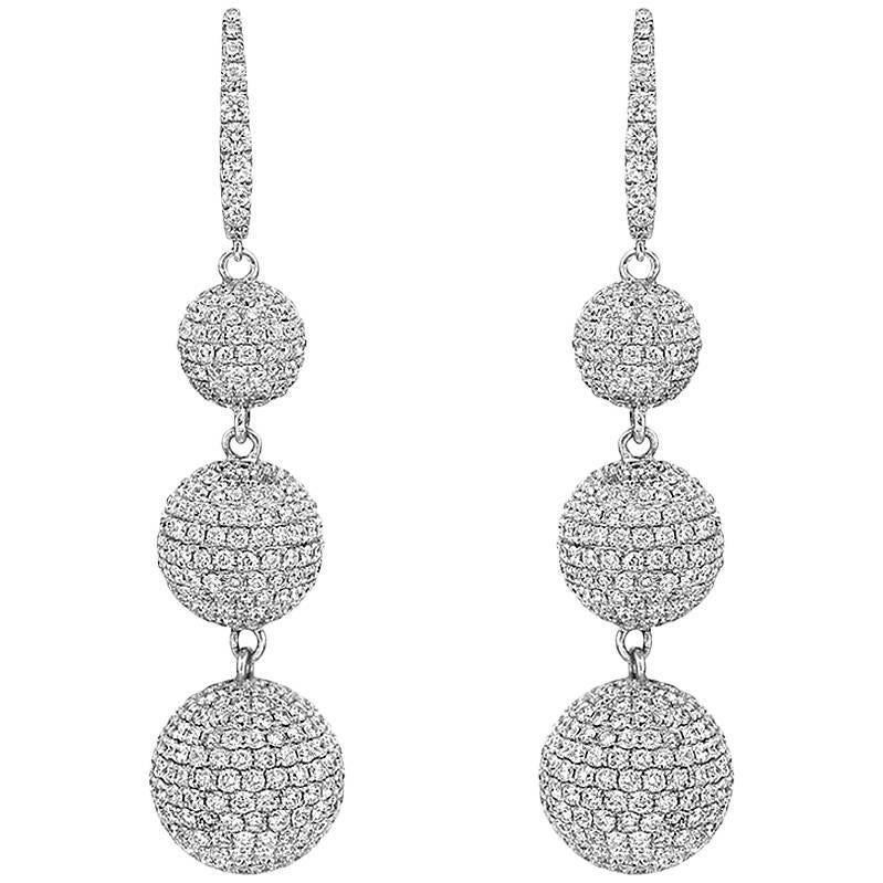 Pavé Diamond Gold Ball Drop Earrings at 1stdibs