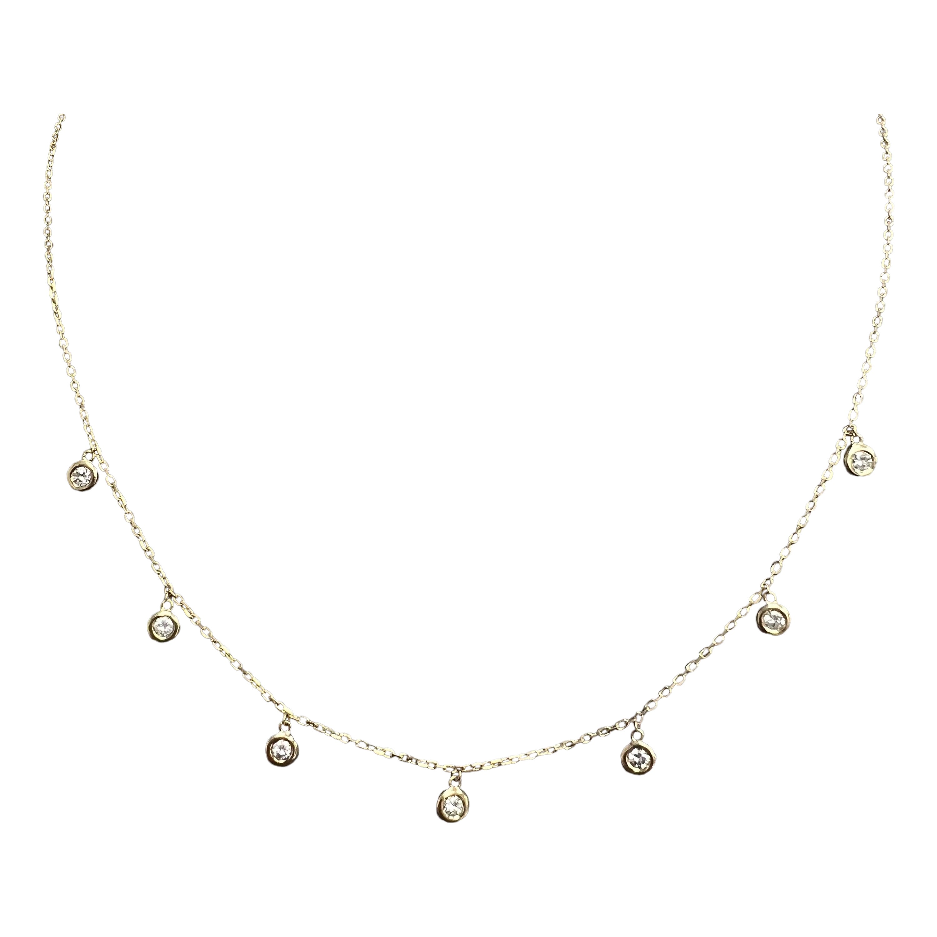 14K Yellow Gold Diamonds by the Yard Chain with 7 Dangle Natural Diamonds For Sale