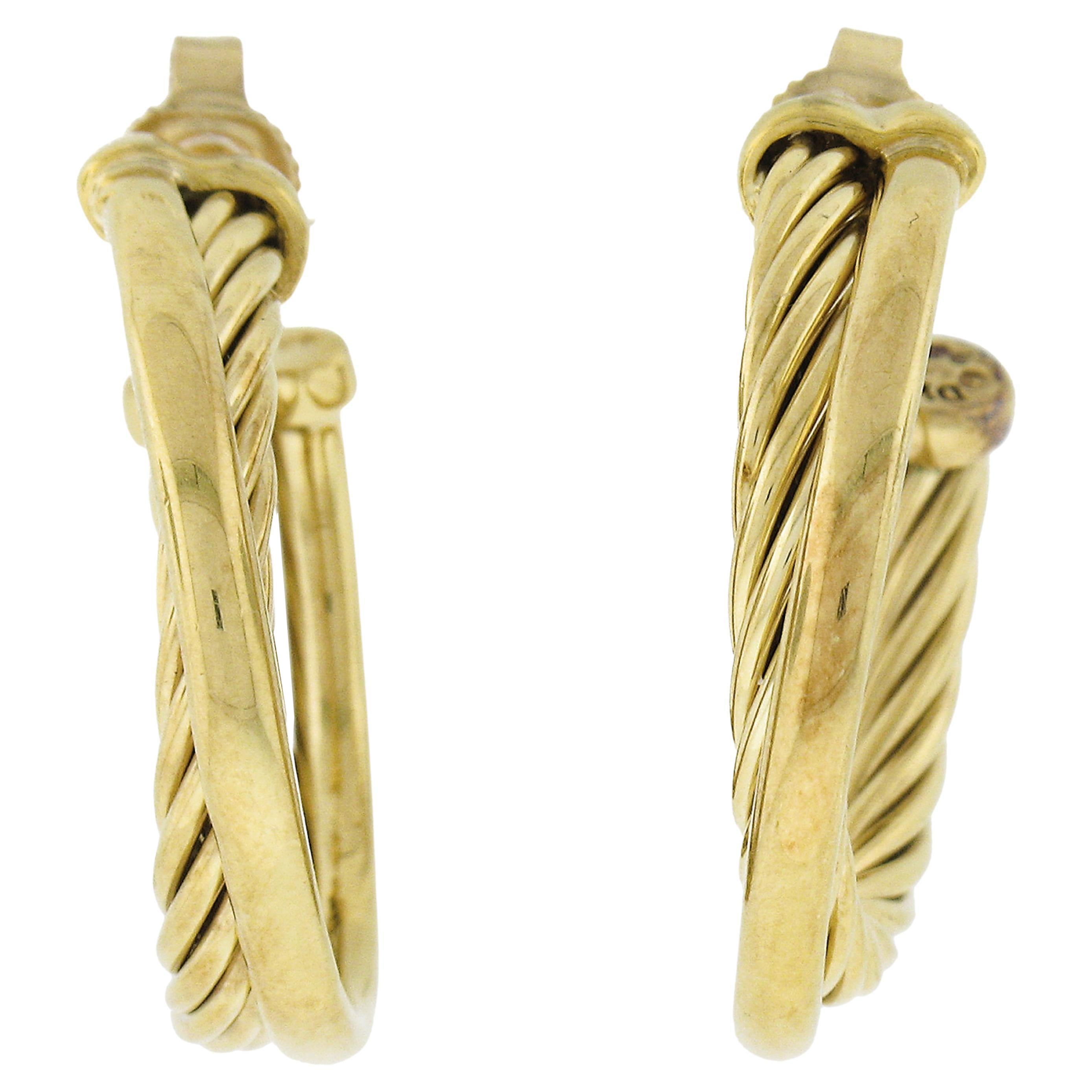 David Yurman 18 Karat Yellow Gold Cable Hoop Earrings For Sale at ...