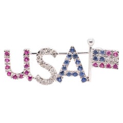 Patriotic 18k White Gold, Diamond, and Spinel USA Flag Brooch or Pin