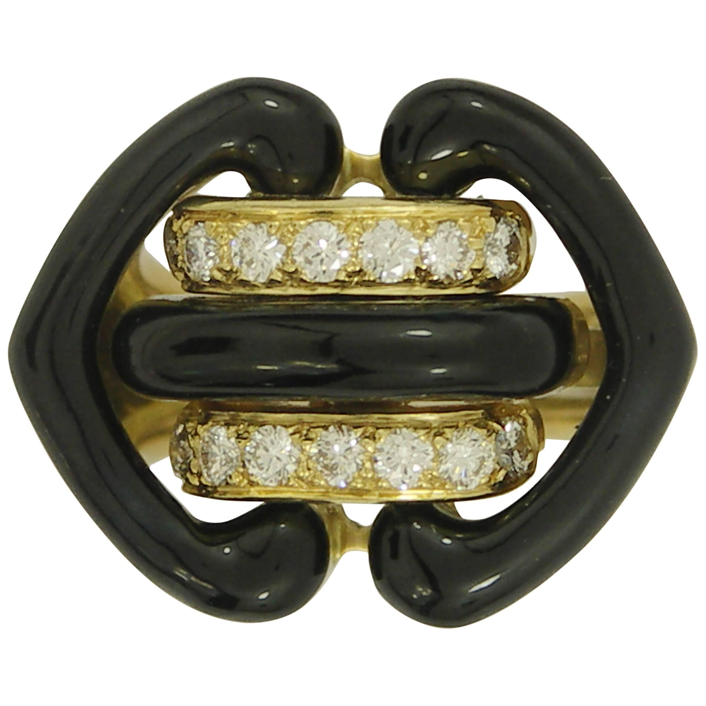 Andrew Clunn Black Enamel Diamond Ring
