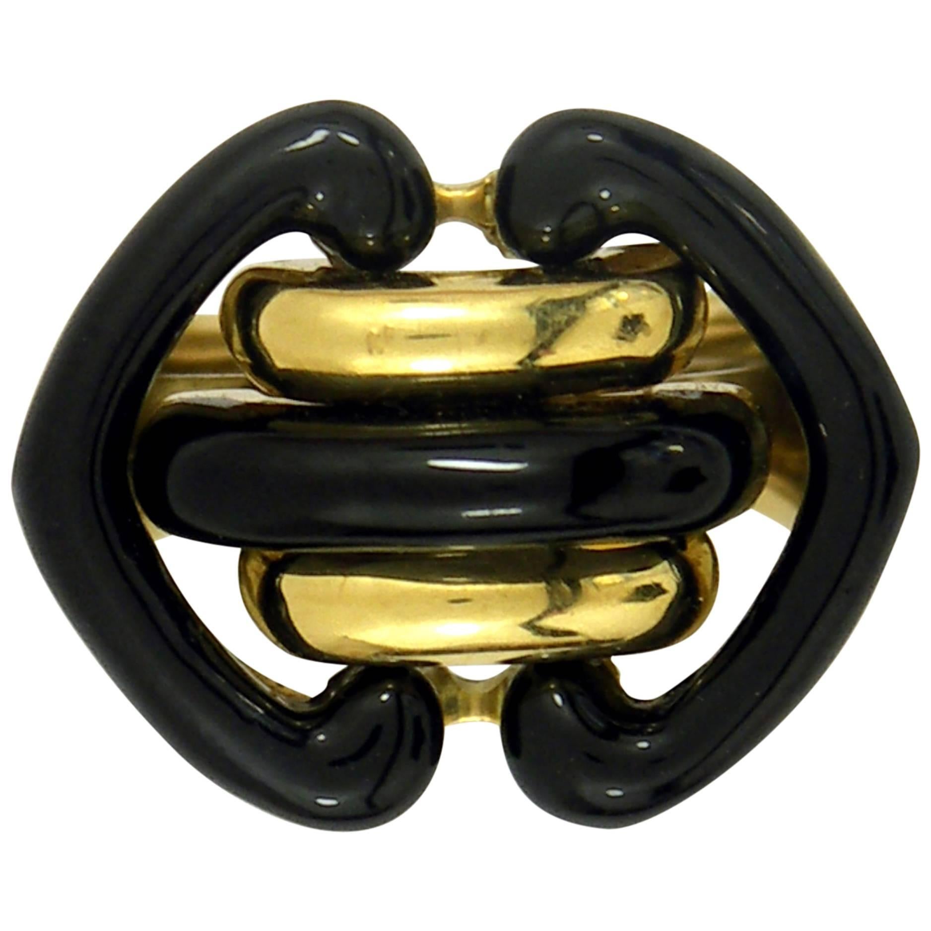 Andrew Clunn Black Enamel Gold Ring