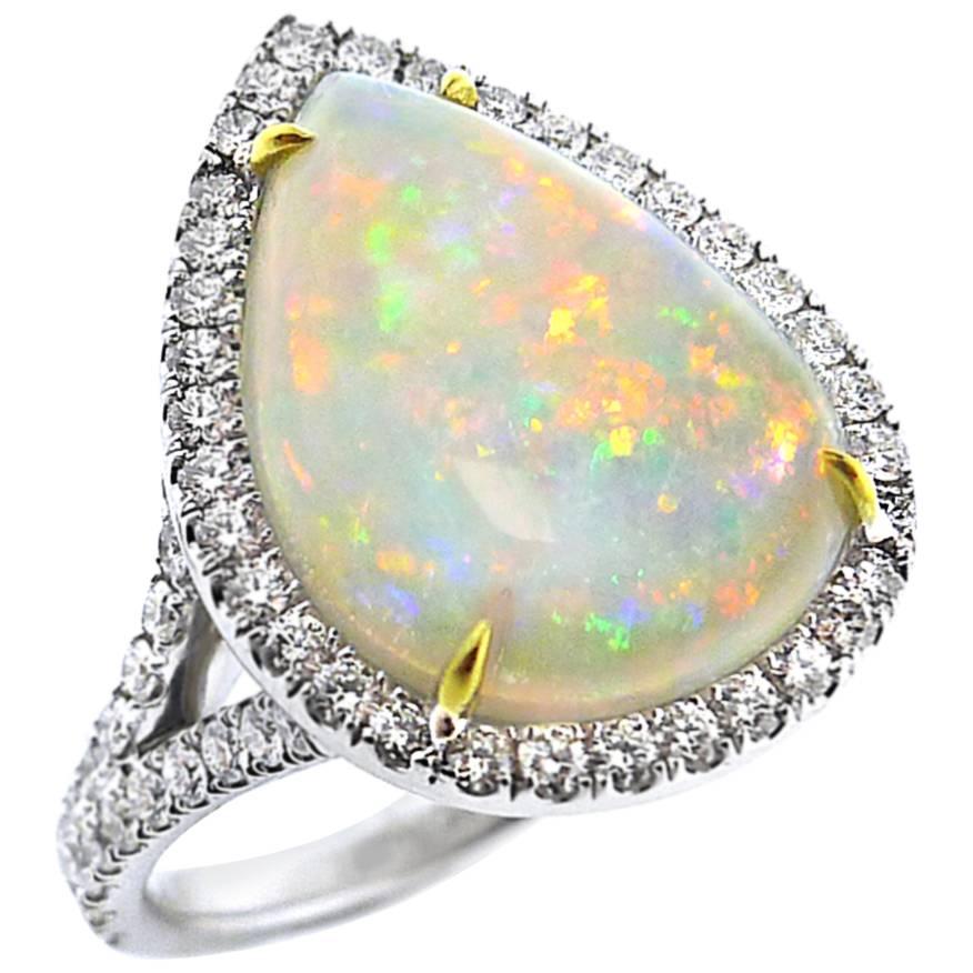Large Opal Diamond Gold Ring For Sale